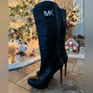 MICHAEL Michael Kors Black Heeled Boots with Metallic Accent